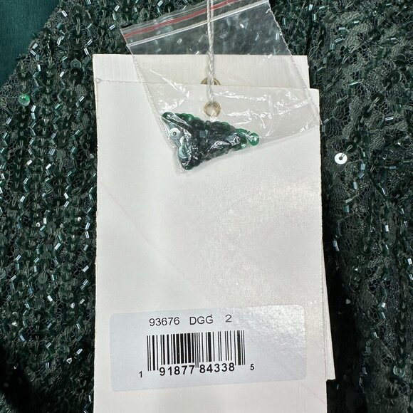 NWT Mac Duggal Beaded Lace Long Sleeve Midi Dress Deep Green 2 #8541 - Picture 6 of 8